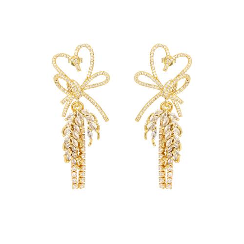 Boucles d'oreilles en laiton zircon cubique pavent, Placage, bijoux de mode & pavé de micro zircon & pour femme, plus de couleurs à choisir, protéger l'environnement, sans nickel, plomb et cadmium, 22x56mm, Vendu par paire