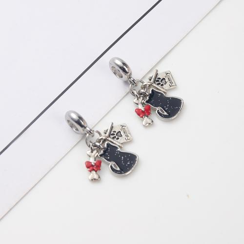 Tibetan Style Enamel Pendants, Cat, silver color plated, DIY, nickel, lead & cadmium free, 2.10x1x2.90mm, Sold By PC