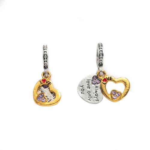 Tibetan Style Enamel Pendants, Heart, plated, DIY & with rhinestone, nickel, lead & cadmium free, 1.10x0.90x2.50mm, Sold By PC