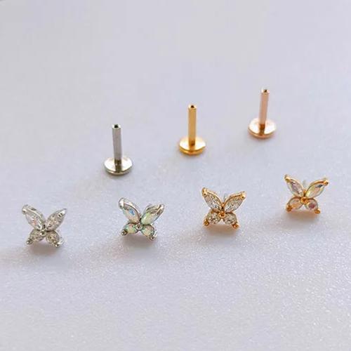 Fashion Personality Body Piercing Jewelry And Accessories, Titanium Alloy, with Brass, Butterfly, plated, Unisex & different size for choice & micro pave cubic zirconia, more colors for choice, Sold By PC