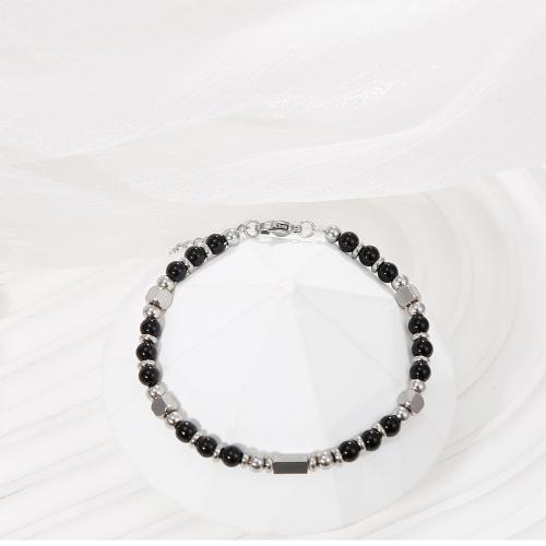 Stainless Steel Jewelry Bracelet, 304 Stainless Steel, with Natural Stone, with 2 Inch extender chain, handmade, fashion jewelry & different materials for choice & Unisex, Length:7 Inch, Sold By PC