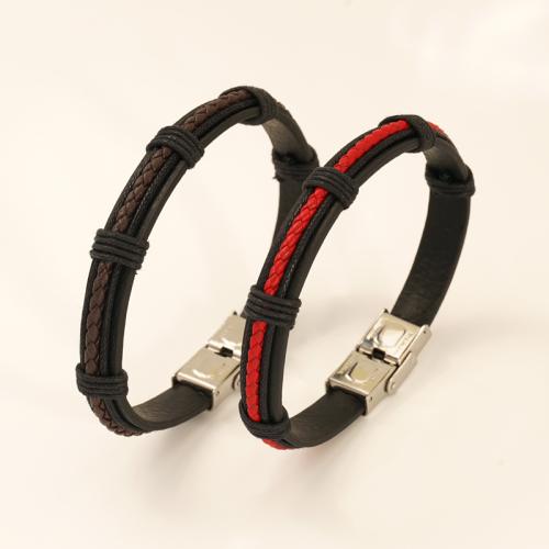 PU Leather Cord Bracelets, 304 Stainless Steel, with Microfiber PU & Wax Cord, handmade, fashion jewelry & Unisex & different styles for choice, more colors for choice, Sold By PC