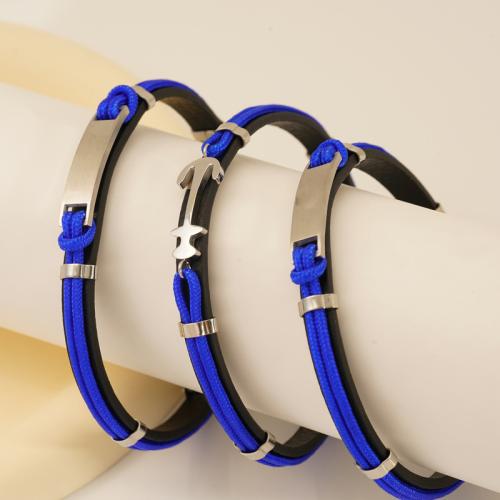 Leather Cord Bracelet, 304 Stainless Steel, with leather cord, polished, fashion jewelry & Unisex & different styles for choice, Sold By PC