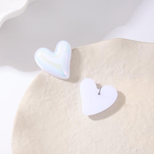 Resin Earring, Heart, plated, for woman, white, Sold By Pair