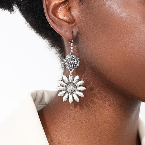 Tibetan Style Drop Earrings, petals, plated, for woman, silver color, Sold By Pair