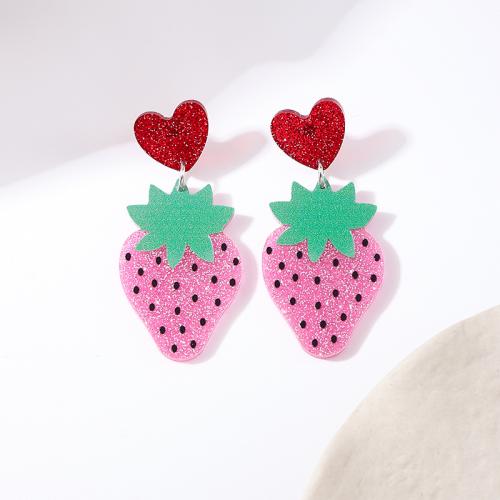 Tibetan Style Stud Earring, with Acrylic, Strawberry, plated, for woman, more colors for choice, Sold By Pair