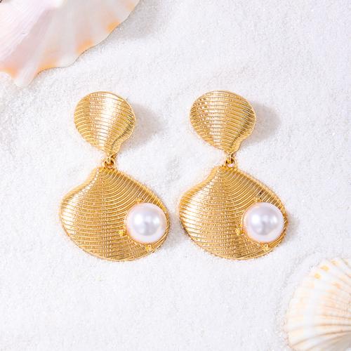 Tibetan Style Stud Earring, with Plastic Pearl, plated, for woman, gold, Sold By Pair