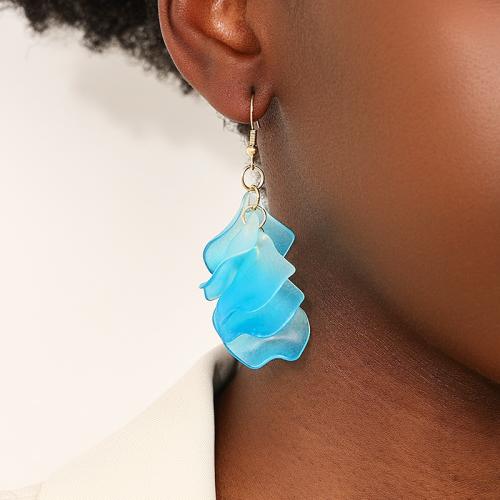 Boucles d'oreilles en alliage de zinc, avec Acrylique, Pétales, Placage, pour femme, bleu, Vendu par paire