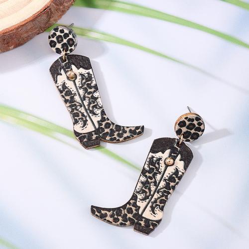 Tibetan Style Stud Earring, with Wood, Shoes, plated, for woman, original color, Sold By Pair