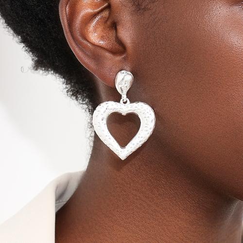 Boucle d'oreille dormeuse en alliage de zinc, coeur, Placage, pour femme, argent, Vendu par paire