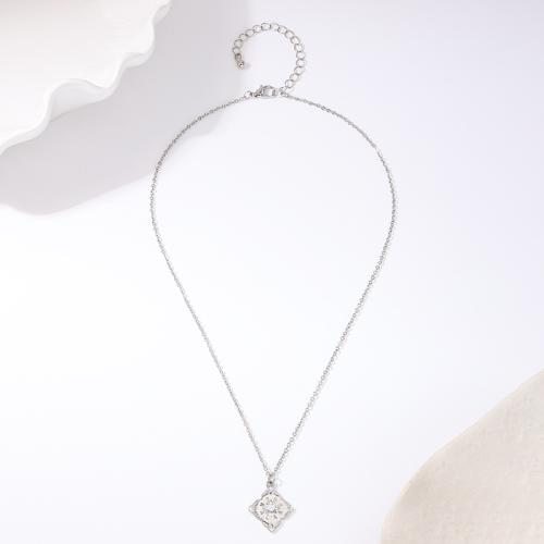 Collier de bijoux en alliage de zinc, avec perle de plastique, Placage, pour femme, argent, Vendu par PC