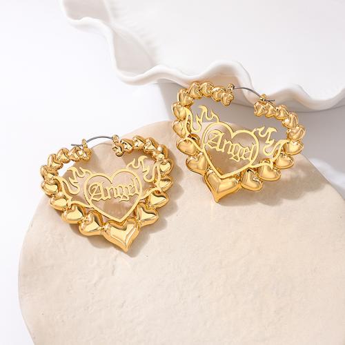 Boucles d'oreilles en alliage de zinc, coeur, Placage, pour femme, Or, Vendu par paire