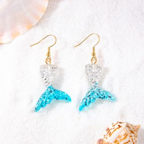 Boucles d'oreilles en alliage de zinc, avec résine, Placage, pour femme, bleu, Vendu par paire