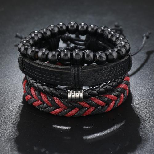 PU Leather Cord Bracelets, with Tibetan Style, handmade, different styles for choice & for man, more colors for choice, Sold By Set