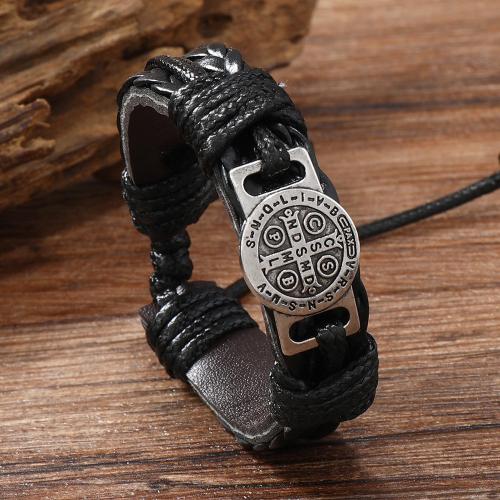 PU Leather Cord Bracelets, with Tibetan Style, plated, vintage & for man, more colors for choice, Sold By PC