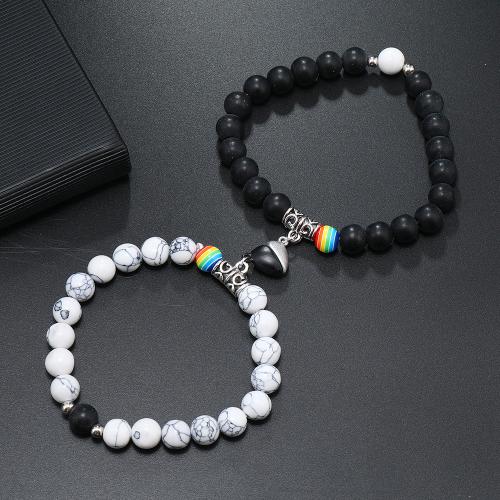 Couple Bracelet and Bangle, Tibetan Style, with Gemstone, 2 pieces & Unisex, white and black, Sold By Set