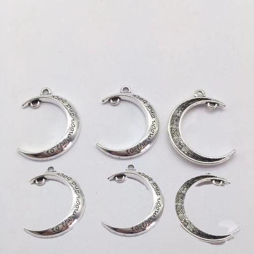 Zinc alliage Moon pendentifs, alliage de zinc, lune, Plaqué de couleur d'argent, DIY & double trou, 34x26x4mm, 100PC/sac, Vendu par sac