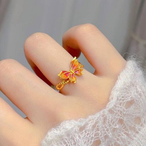 laiton Cuff Bague, papillon, Placage de couleur d'or, styles différents pour le choix & pour femme & émail, Vendu par PC