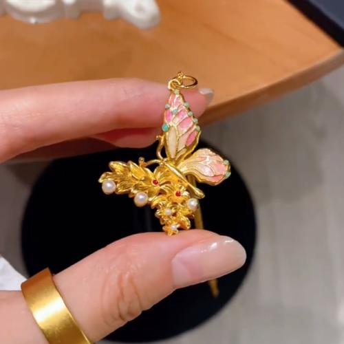 Brass Jewelry Pendants, Butterfly, gold color plated, DIY & different styles for choice & enamel, Sold By PC