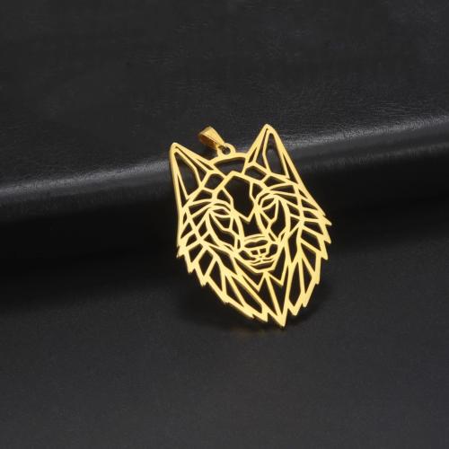 Stainless Steel Animal Pendants, 304 Stainless Steel, Wolf, DIY & hollow, more colors for choice, 33.40x46.80mm, Sold By PC