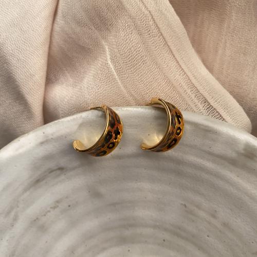 Brass Stud Earring, fashion jewelry & for woman & enamel, golden, 20x10mm, Sold By Pair