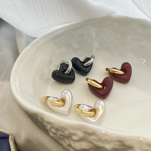 Brass Leverback Earring, with Resin, Heart, fashion jewelry & for woman, more colors for choice, 18x14mm, Sold By Pair