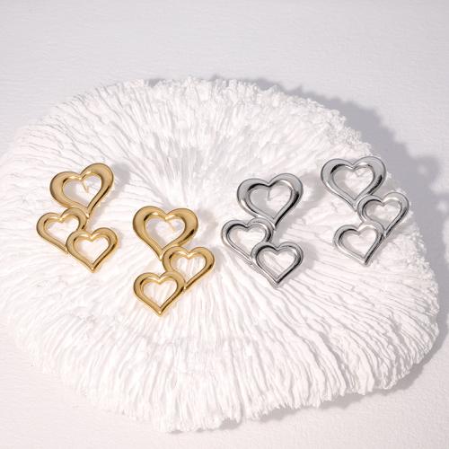 Stainless Steel Stud Earrings, 304 Stainless Steel, Heart, fashion jewelry & for woman, more colors for choice, 33.50x20mm, Sold By Pair