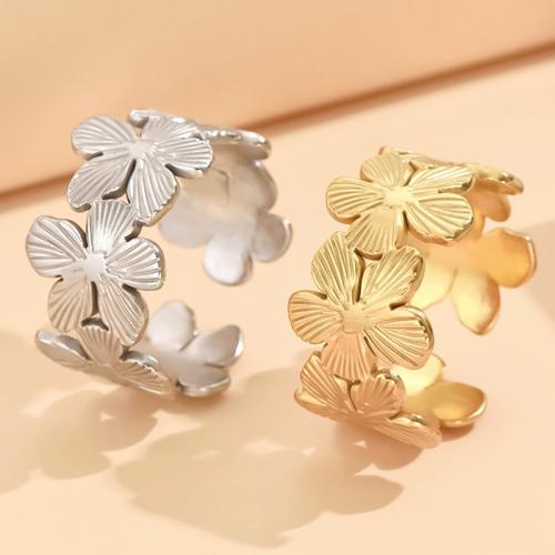 Stainless Steel Finger Ring, 304 Stainless Steel, Flower, fashion jewelry & for woman, more colors for choice, US Ring Size:7, Sold By PC