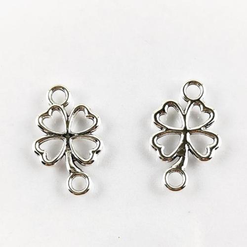 Connecteur en alliage de zinc, Trèfle à quatre feuilles, Plaqué de couleur d'argent, DIY & boucle de 1/1 & creux, protéger l'environnement, sans nickel, plomb et cadmium, 12x20mm, Trou:Environ 2.5mm, Environ 100PC/sac, Vendu par sac