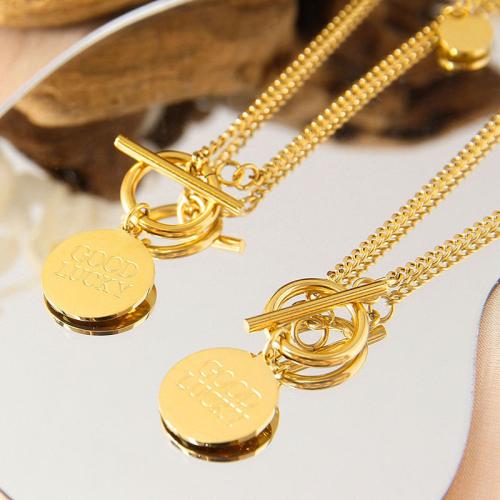 Titanium Steel Necklace, Round, gold color plated, for woman, 15mm, Length:45 cm, Sold By PC