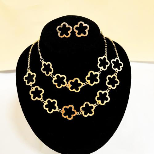 Jewelry Sets, Stud Earring & bracelet & necklace, Iron, Flower, gold color plated, for woman, nickel, lead & cadmium free, Sold By Set