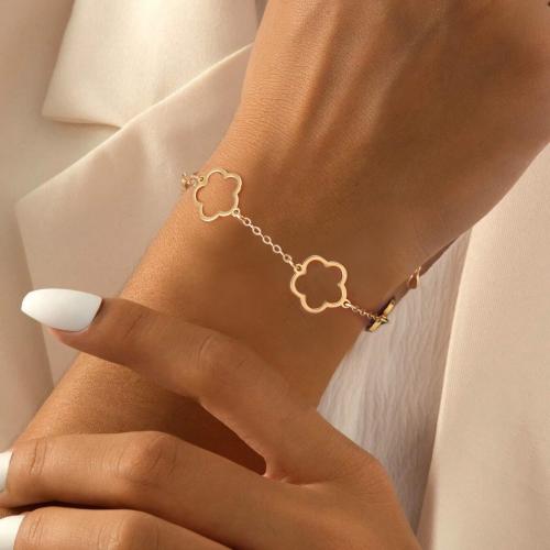 Iron Bracelet, Flower, gold color plated, for woman, nickel, lead & cadmium free, Length:16 cm, Sold By PC