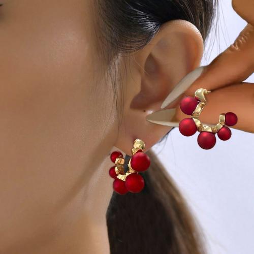 Iron Earring, gold color plated, for woman & enamel, red, nickel, lead & cadmium free, Sold By Pair