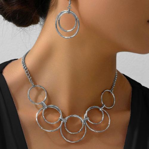 Jewelry Sets, earring & necklace, Iron, Round, plated, for woman, more colors for choice, nickel, lead & cadmium free, Sold By Set