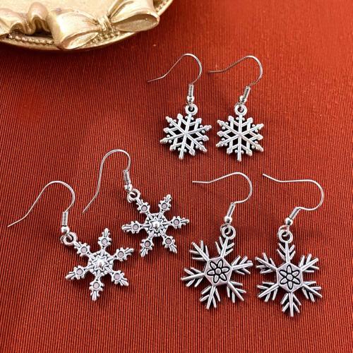 Iron Earring, Snowflake, silver color plated, for woman, nickel, lead & cadmium free, Sold By Pair