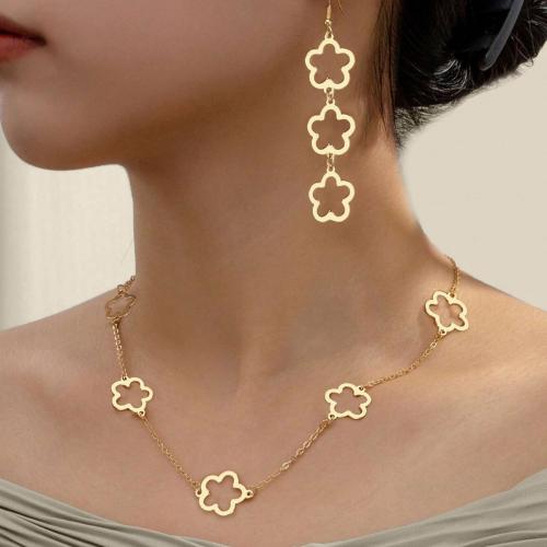 Jewelry Sets, earring & necklace, Iron, Flower, gold color plated, for woman, nickel, lead & cadmium free, Sold By Set