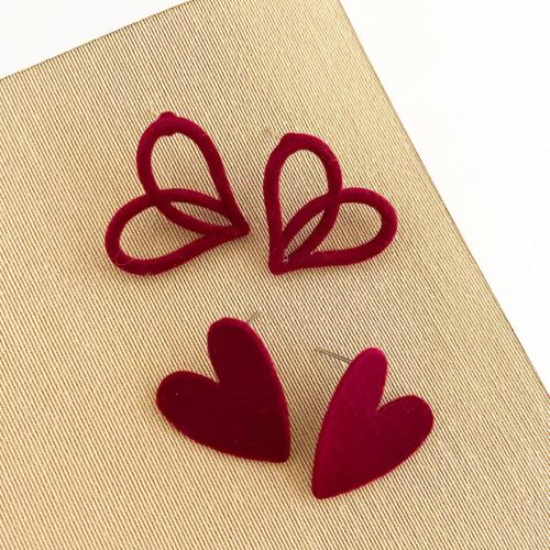 Earring Jewelry, Cloth, Heart, for woman, red, Sold By Pair