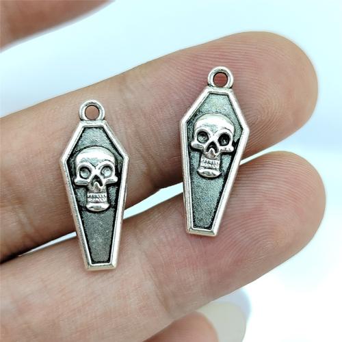 Colgantes de Aleación de Zinc en Forma Calavera, chapado en color de plata antigua, Bricolaje, libre de níquel, plomo & cadmio, 11x26mm, 100PCs/Bolsa, Vendido por Bolsa