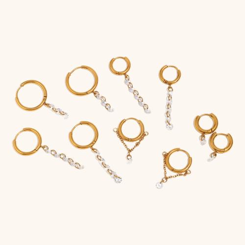 Stainless Steel Lever Back Earring, 304 Stainless Steel, with Cubic Zirconia, 18K gold plated, fashion jewelry & different styles for choice & for woman, Sold By Pair