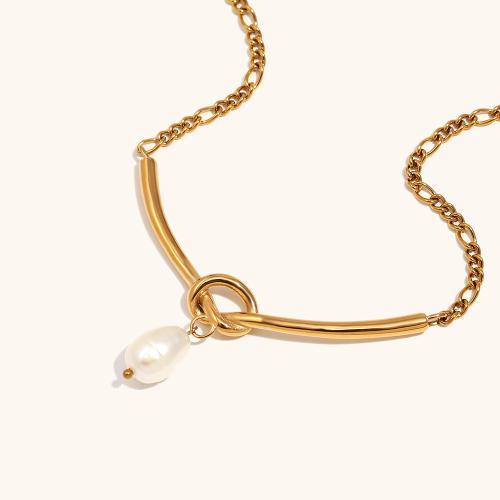 Stainless Steel Jewelry Necklace, 304 Stainless Steel, with Plastic Pearl, with 6cm extender chain, plated, fashion jewelry & for woman, more colors for choice, Length:45 cm, Sold By PC