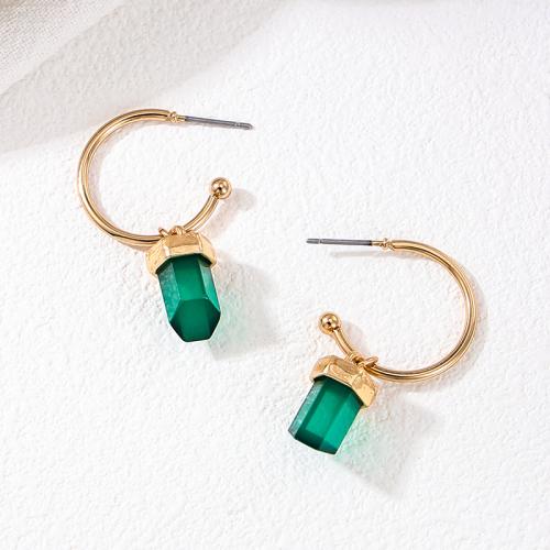 Tibetan Style Stud Earring, with Gemstone, plated, for woman, gold, Sold By Pair