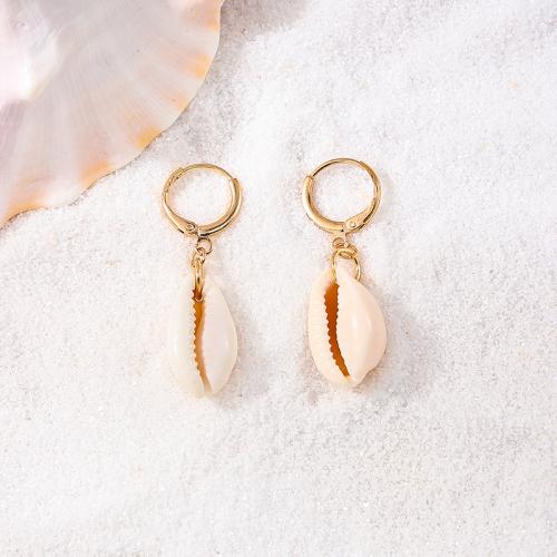 Tibetan Style Drop Earrings, with Shell, plated, for woman, gold, Sold By Pair