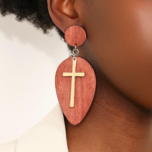 Tibetan Style Stud Earring, with Wood, plated, for woman, brown, Sold By Pair