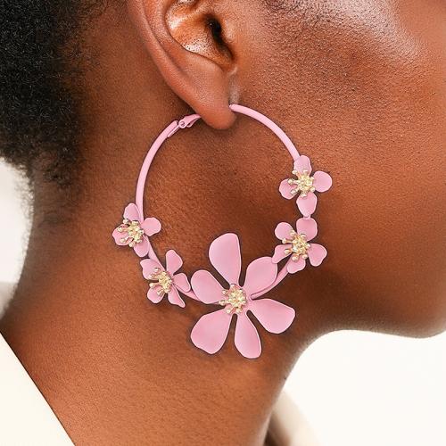 Boucles d'oreilles en alliage de zinc, Pétales, Placage, pour femme, rose, Vendu par paire