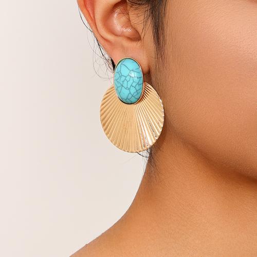 Boucle d'oreille dormeuse en alliage de zinc, avec turquoise synthétique, Placage, pour femme, Or, Vendu par paire