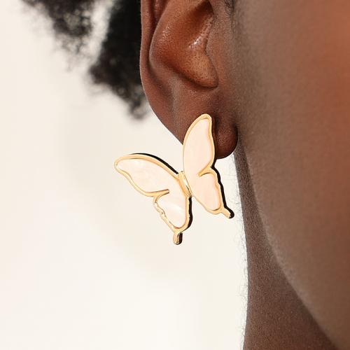 Tibetan Style Stud Earring, Butterfly, plated, for woman & enamel, more colors for choice, Sold By Pair