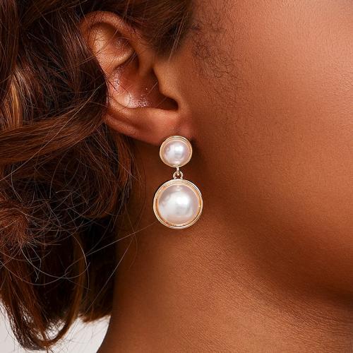 Tibetan Style Stud Earring, with Plastic Pearl, plated, for woman, gold, Sold By Pair