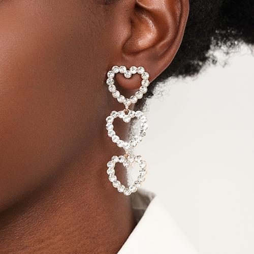 Boucle d'oreille dormeuse en alliage de zinc, coeur, Placage, pavé de micro zircon & pour femme, Or, Vendu par paire