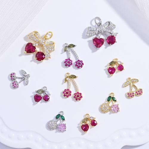 Cubic Zirconia Micro Pave Brass Pendant, Cherry, plated, DIY & different styles for choice & micro pave cubic zirconia, more colors for choice, Sold By PC