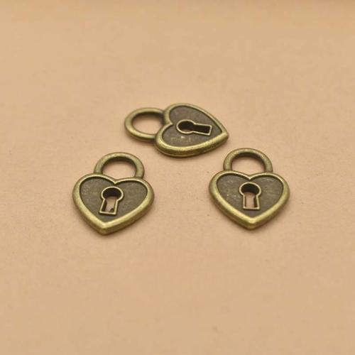 Tibetan Style Lock Pendants, antique bronze color plated, DIY, 20x14x2mm, 100PCs/Bag, Sold By Bag